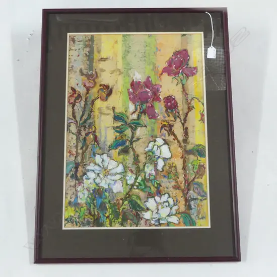 PASTEL & GOUACHE FLORAL ARTWORK, SIGNED 560x390mm 