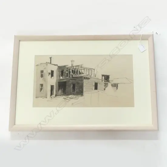 JOHN WEEKS DEMOLITION SCENE  PEN AND WASH 220mm x 410mm. Ex. Weeks estate auction