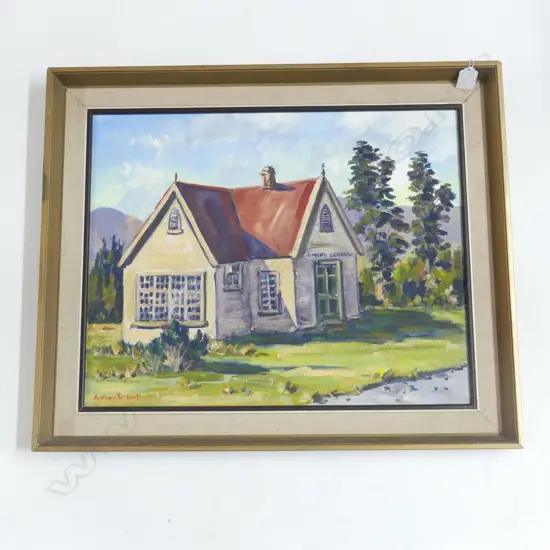 AUDREY DURANT 'OLD OMAKA SCHOOL, BLENHEIM' ACRYLIC ON BOARD 390x490mm