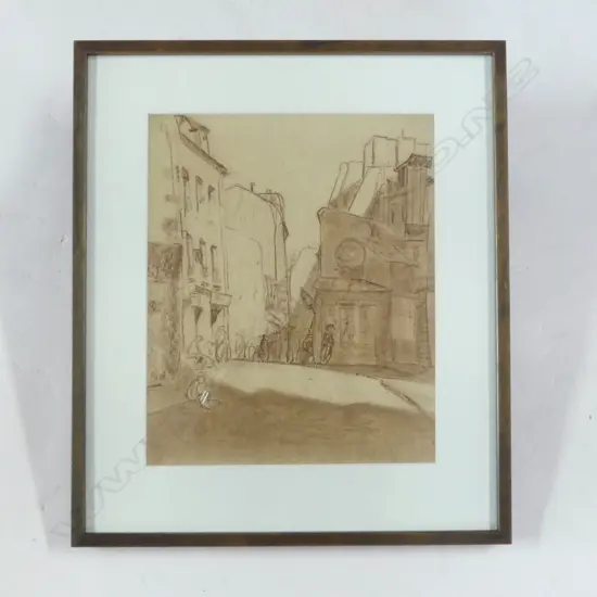 JOHN WEEKS NORTH AFRICAN VILLAGE CONTE AND WASH 335mm X 275mm ex. Weeks estate auction