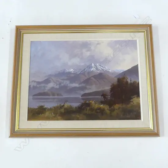 WAYNE SINCLAIR OIL SOUTH ISLAND LAKE & MOUNTAIN SCENE 405 x 540mm
