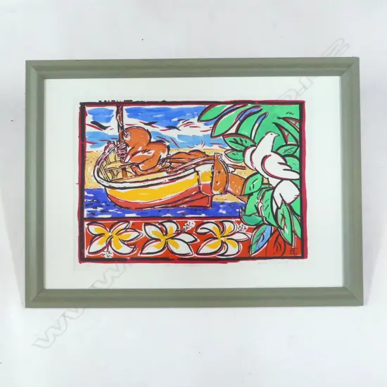BRUCE TRELOAR LITHOGRAPH BIRD AND SAILBOAT 27/75 1989 385MM X 550MM