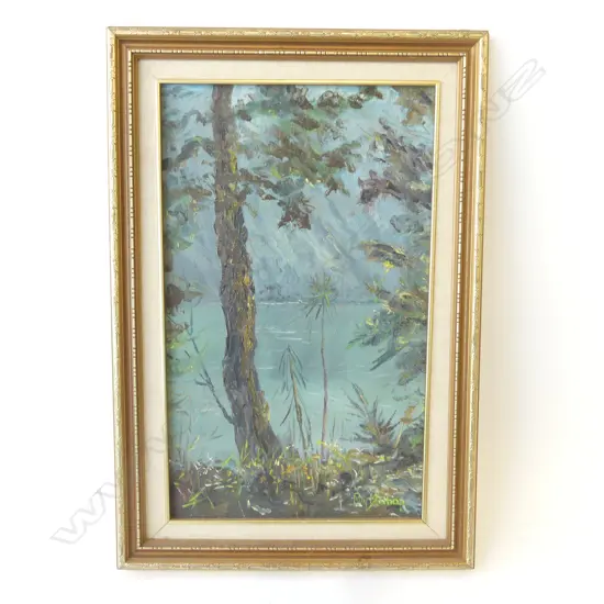 OIL ON BOARD LAKE GUNN SOUTHLAND NZ SIGNED RAY MELHOP