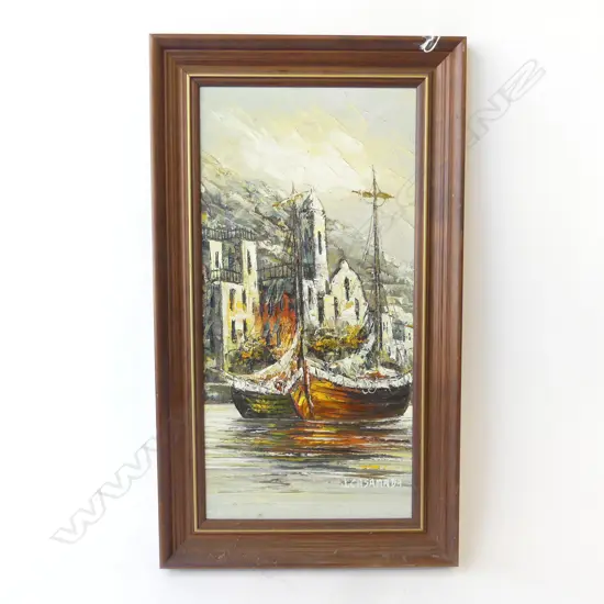 J.CASANDRA  ADRIATIC FISHING BOATS OIL ON BOARD SIGNED 730 x 420MM