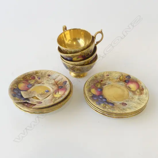 4 AYNSLEY ORCHARD GOLD TRIOS (2 SAUCERS REPAIRED AF)