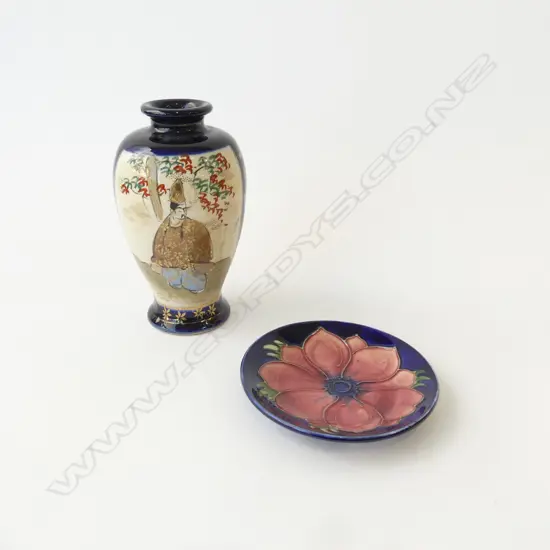 MOORCROFT ANEMONE DISH Dia 115mm & SATSUMA VASE H.150mm (SIGNED)