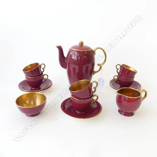 CROWN DEVON BURGANDY & GILT COFFEE SET