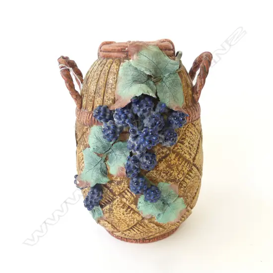 IMPERIAL AMPHORA VASE DECORATED WITH APPLIED GRAPE VINE, SOME HANDLE REPAIR & LOSS. H.230mm