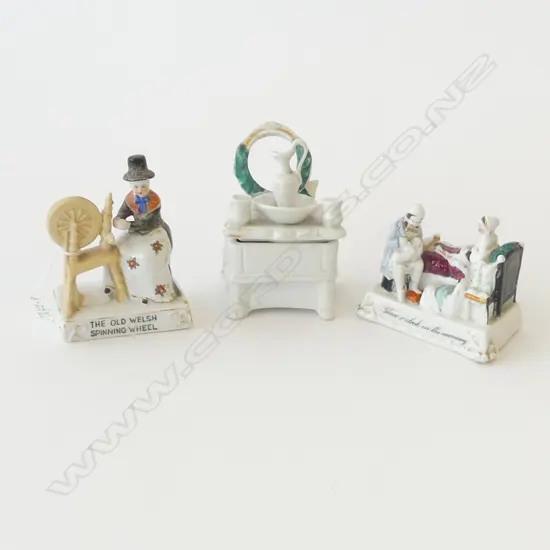 THREE FAIRINGS, THE OLD WELSH SPINNING WHEEL,THREE OCLOCK IN THE MORNING(REPAIRED) & WASHSTAND (REPAIRED) WITH LID H.115