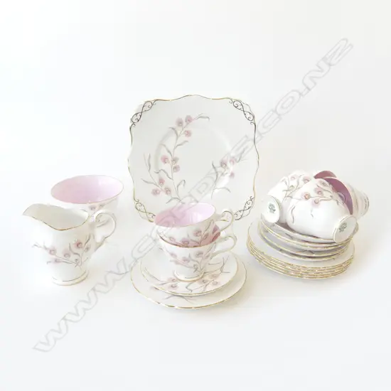 TUSCAN CHINA 6PC TEASET PINK TONES PLATE SUGAR & JUG H100MM