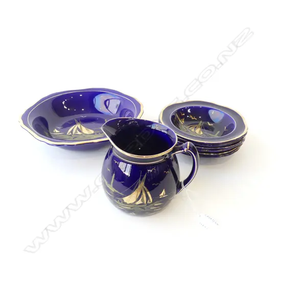 EMPIRE WARE DESSERT BOWL & SIX DISHES  & JUG H120MM NIGHT SAILING PAT