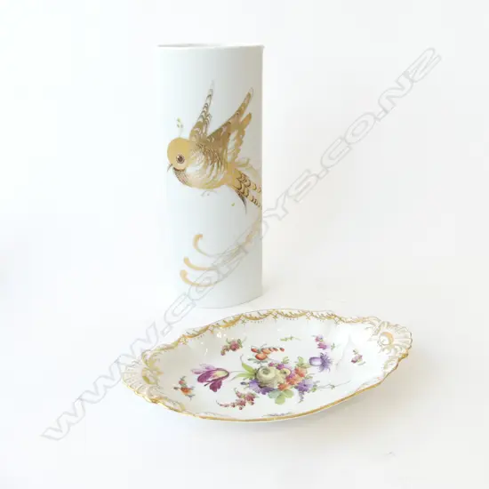 FORSTENBERG GERMAN CHINA VASE H250 & DRESDON FLORAL DISH L240MM