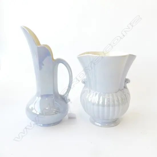CROWN DEVON GREY LUSTER VASE H180MM & MATCHING JUG H260MM