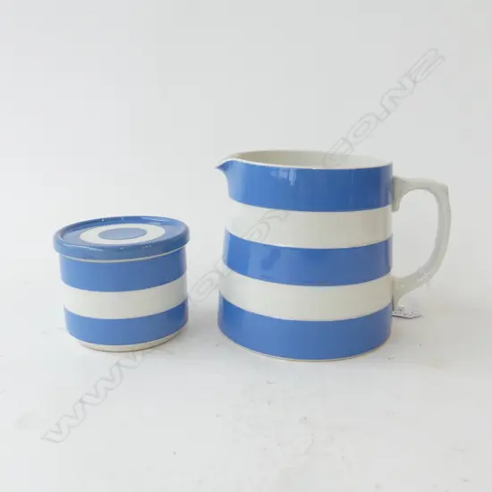 CORNISH WARE BLUE/W MILK JUG H125MM & LIDDED SUGAR H70MM