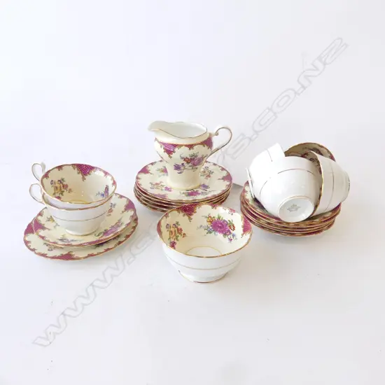 20 PCE AYNSLEY TEA SET; 6 TRIOS, MILK & SUGAR