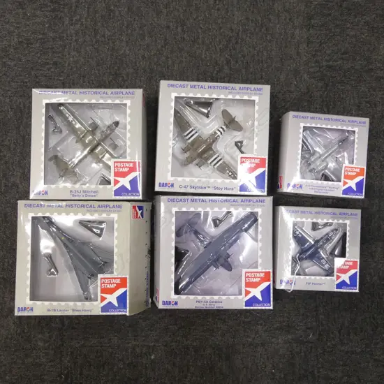 6 DARON POSTAGE STAMP COLLECTION DIE CAST FIGHTER PLANE MODELS, BOXED...