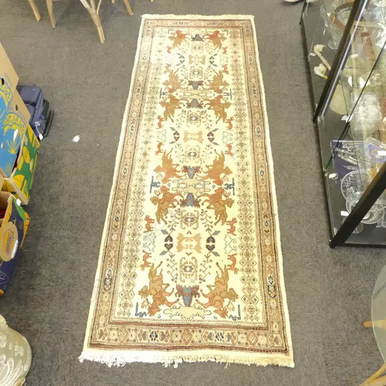 HAND KNOTTED WOOL PILE RUNNER, GALLOPING HORSE PATTERN 2350x870mm
