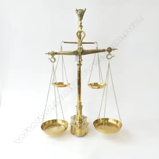 ANTIQUE SPANISH FISH SCALES w.10 WEIGHTS H.670mm