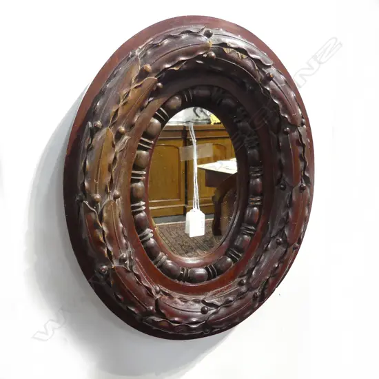 CARVED WOODEN OVAL LAUREL WREATH MIRROR 420x340mm 