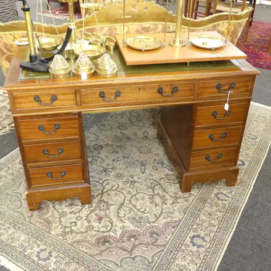 DOUBLE PEDESTAL DESK, GREEN LEATHER TOP 1225x610x750mm