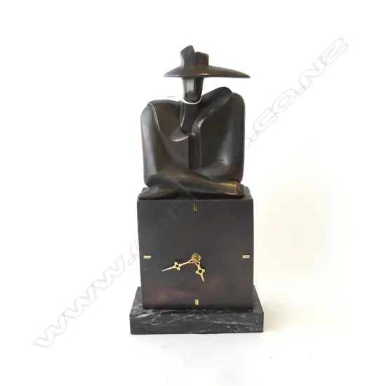  BRONZED FIGURAL MANTLE CLOCK SIGNED Q PAIR H370MM