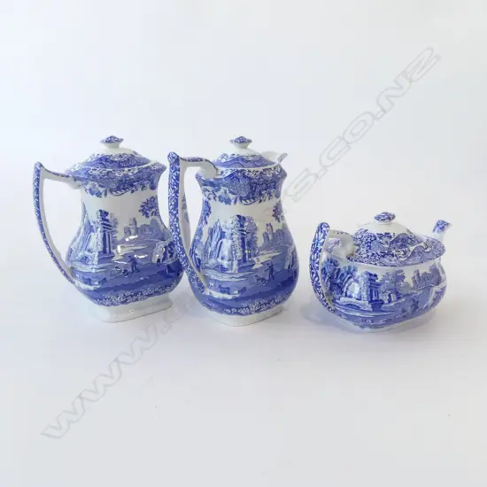 COPELAND SPODE ITALIAN PATTERN TEA POT, COFFEE POT, HOT WATER POT MILK JUG H.190mm & SMALL JUG