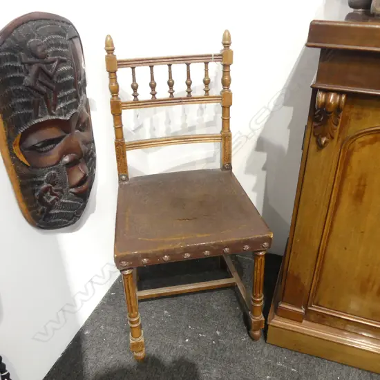 ANTIQUE CHAIR, TOOLED LEATHER SEAT, SOME DAMAGE