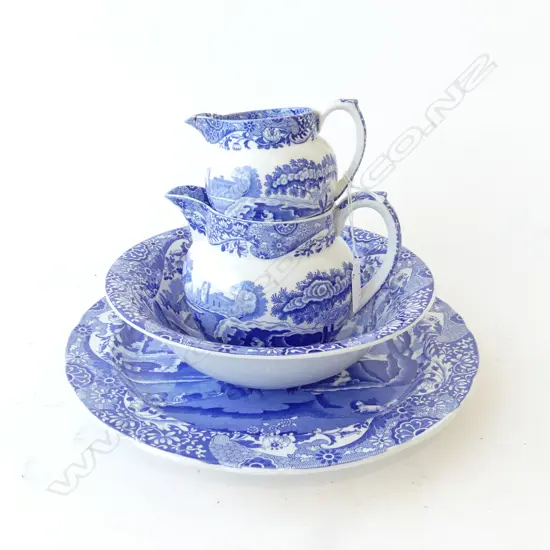 COPELAND SPODE ITALIAN PATTERN BOWL 240mm dia, LG PLATE 315mm dia & 2 JUGS (1 SPOUT AF)