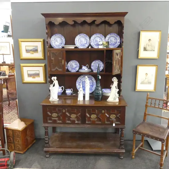 ANTIQUE OAK ENGLISH KITCHEN DRESSER  H.2030MM W.1160MM