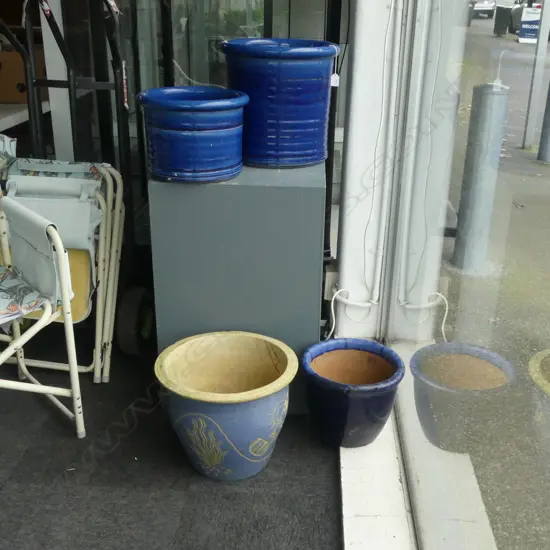 4 BLUE GLAZED GARDEN POTS H.355mm