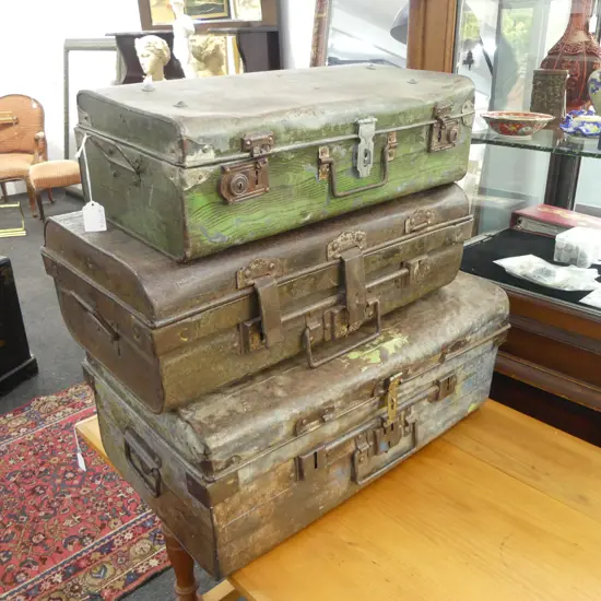 3 VINTAGE METAL CONTAINERS W.615mm