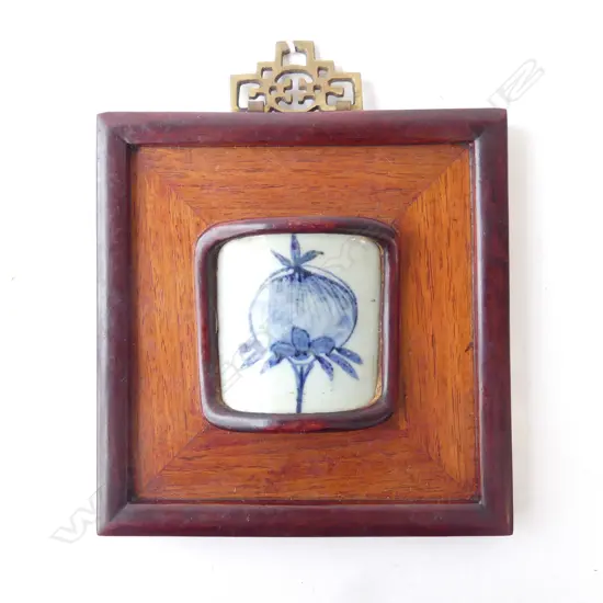 ORIENTAL FRAMED CERAMIC PIECE, OPIUM POPPY 165x160mm