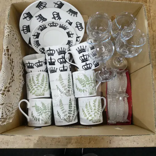 ASST. MUGS, CRYSTAL KNIFE RESTS ETC