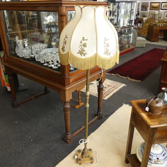 ITALIAN VINTAGE STANDARD LAMP marble square base, Glit brass column. With shade. H.1640mm