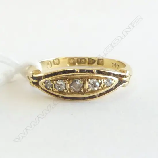18CT Y/GOLD 5 STONE DIAMOND RING Chester hallmark 2.83gms SIZE N