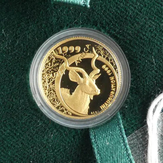 SOUTH AFRICA 1999 INAUGURATION GOLD PROOF COIN NATURA 1/10 OZ.