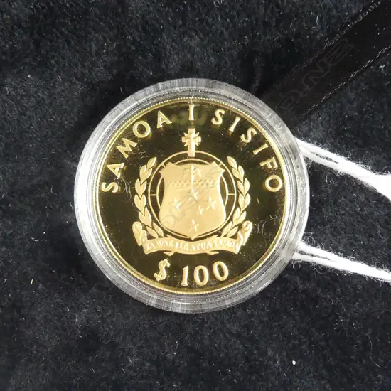 SAMOA $100 TALA PROOF PROOF GOLD COIN 1994 ROBERT LOUIS STEVENSON .917 gold 7.5gms. Dia. 28.5mm.