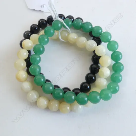 TRIO BEAD BRACELETS, OBSIDIAN/AVENTURINE