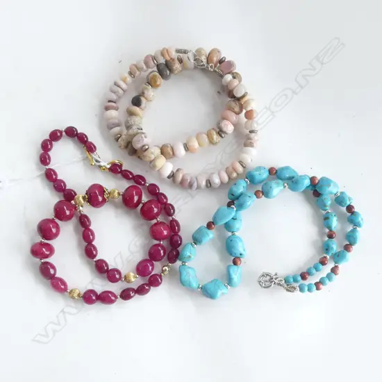 3 NECKLACES; TURQOUISE, GEMSTONES