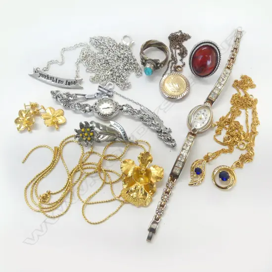 2 LADIES WRIST WATCHES & SELECTION GOLD TONED & OTHER JEWELLERY