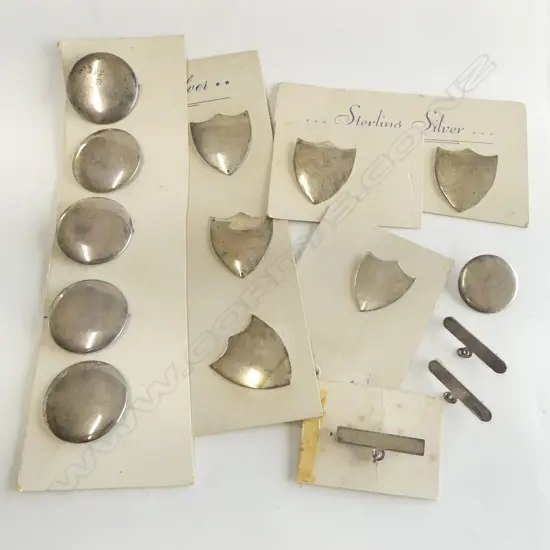 BAG SILVER BADGES & TROPHY PLAQUES new old stock on original cards