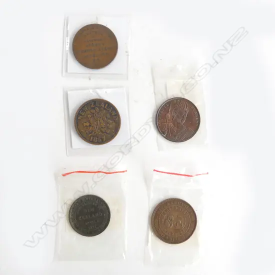 5 NZ & AUS TRADE TOKENS ONE PENNY 1857-1881