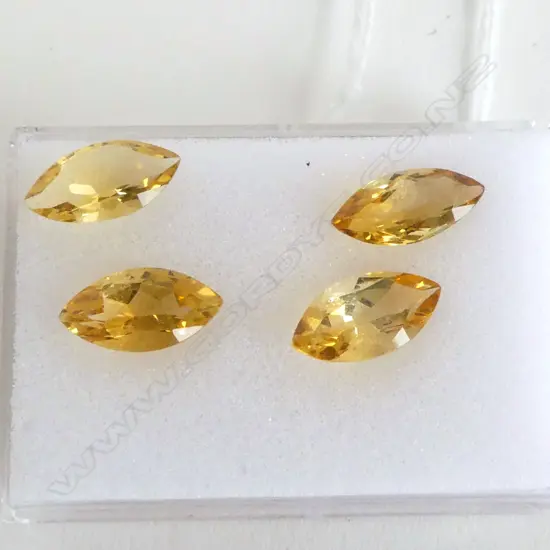 12CT FACETED CITRINE, 4 STONES, NAVETTE SHAPE