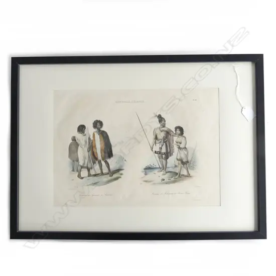 DE SAINSON 'Costume des habitants de Houa Houa', HAND-COLOURED LITHOGRAPH 1835. In perspex frame. 300 x 400mm