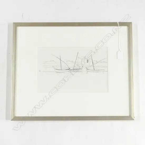 PEN DRAWING, 3 SAIL BOATS, BOUZIGUES FRANCE 180x280mm