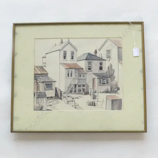 PEGGY SPICER, REAR VIEW OF VILLAS, WC, 290x355mm FOXING