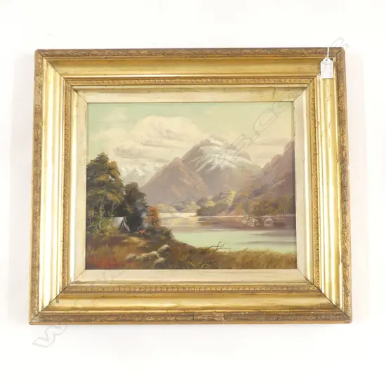 PRIOR ROUGH 'MT. TUTOKO FROM PIKES RIVER - MARTIN'S BAY' OIL ON BOARD 1903 305x380mm