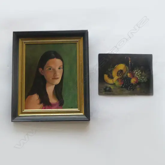 OIL PORTRAIT BY IRVING H380 W325MM WITH UNFRAMED STILLIFE BY CM STOKER H180 BY235MM