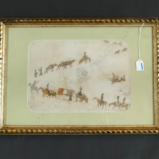 ARTIST UNKNOWN, ‘EARLY 19thC CARAVAN IN SNOW SCENE’ (POSSIBLY RUSSIAN) WC 230x320mm some faults
