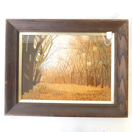 FRAMED NEEDLEWORK; AUTUMN FOREST SCENE 320x440mm